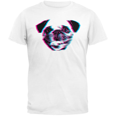 3D Pug Face White Adult T-Shirt