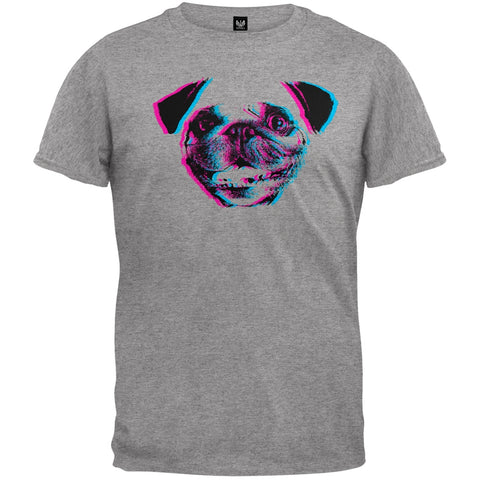3D Pug Face Grey Adult T-Shirt