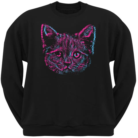 3D Cat Face Black Adult Crew Neck Sweatshirt