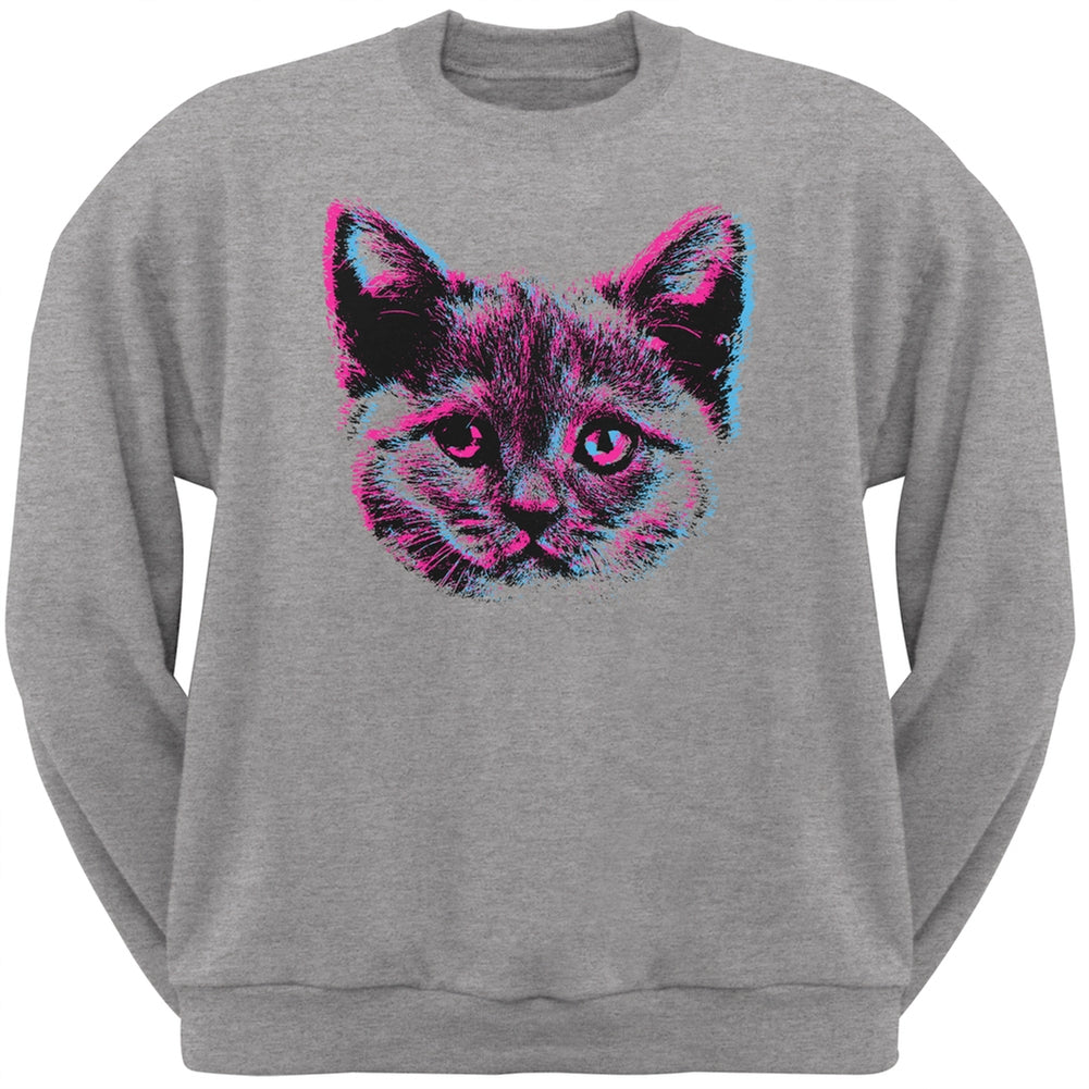 3D Cat Face Grey Adult Crew Neck Sweatshirt –