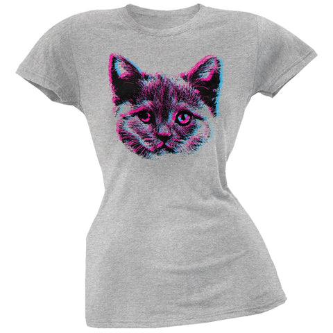 3D Cat Face Grey Soft Juniors T-Shirt