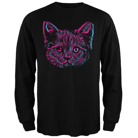 3D Cat Face Black Adult Long Sleeve T-Shirt