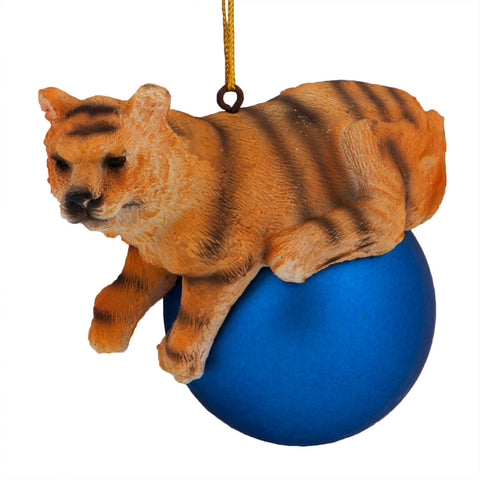 Tiger on Blue Ball Christmas Ornament