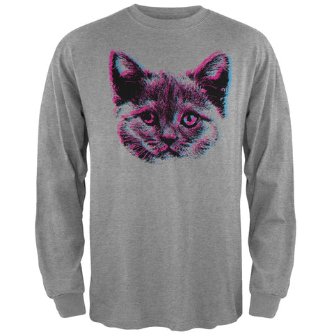 3D Cat Face Grey Adult Long Sleeve T-Shirt