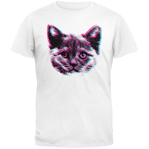 3D Cat Face White Adult T-Shirt