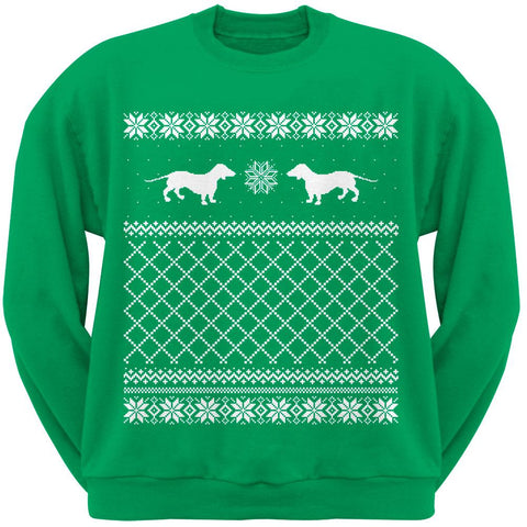 Dachshund Ugly Christmas Sweater Green Adult Crew Neck Sweatshirt