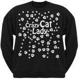 Crazy Cat Lady Paw Prints Black Adult Crew Neck Sweatshirt
