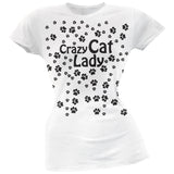 Crazy Cat Lady Paw Prints Pink Soft Juniors T-Shirt