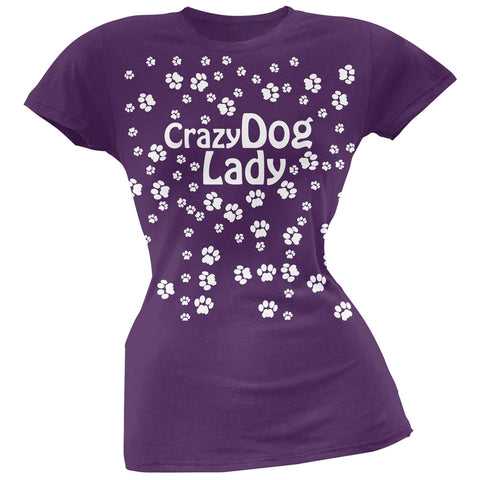 Crazy Dog Lady Paw Prints Purple Soft Juniors T-Shirt