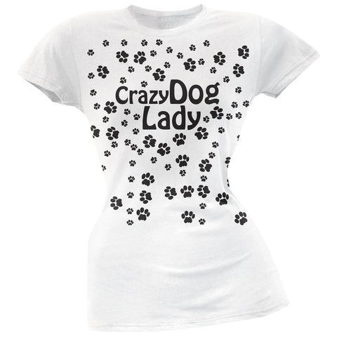 Crazy Dog Lady Paw Prints White Soft Juniors T-Shirt
