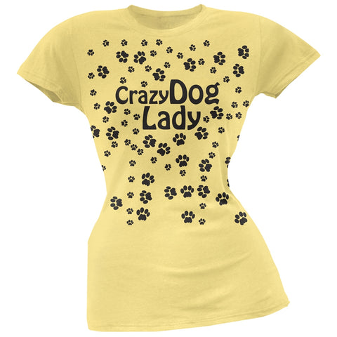 Crazy Dog Lady Paw Prints Yellow Soft Juniors T-Shirt
