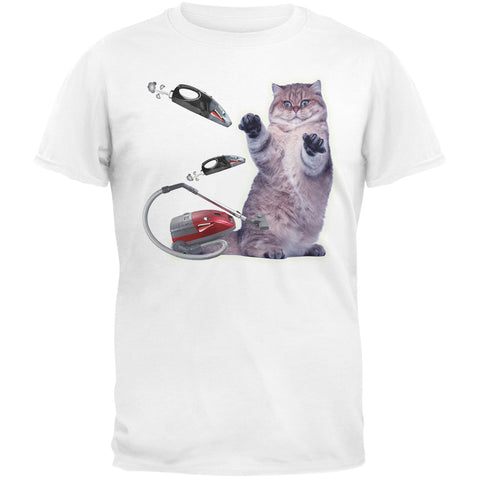 Galaxy Cat Vacuum White Adult T-Shirt