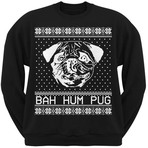 Bah Hum Pug Ugly Christmas Sweater Black Adult Crew Neck Sweatshirt
