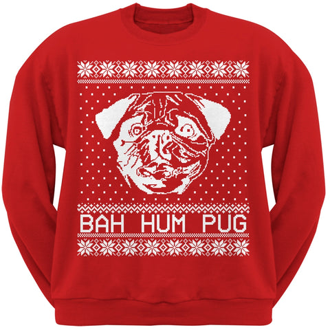 Bah Hum Pug Ugly Christmas Sweater Red Adult Crew Neck Sweatshirt