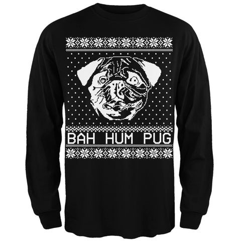 Bah Hum Pug Ugly Christmas Sweater Black Adult Long Sleeve T-Shirt