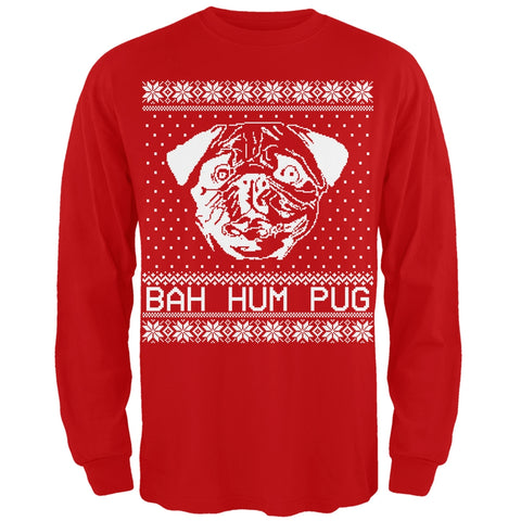 Bah Hum Pug Ugly Christmas Sweater Red Adult Long Sleeve T-Shirt
