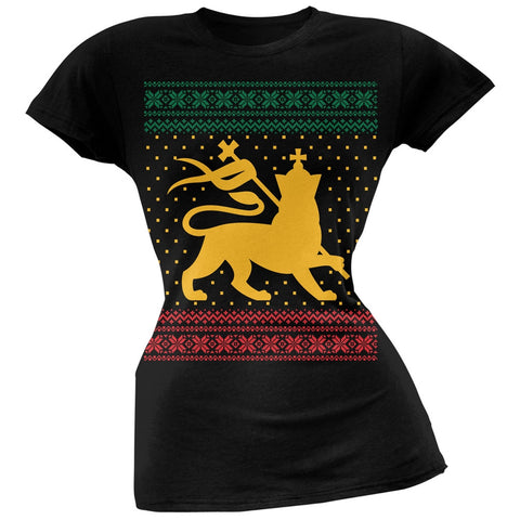 Lion of Judah Ugly Christmas Sweater Black Soft Juniors T-Shirt