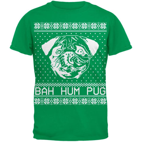 Bah Hum Pug Ugly Christmas Sweater Green Adult T-Shirt