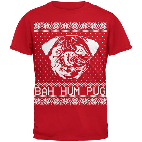 Bah Hum Pug Ugly Christmas Sweater Red Adult T-Shirt