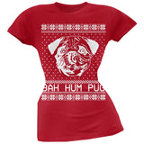 Bah Hum Pug Ugly Christmas Sweater Black Soft Juniors T-Shirt