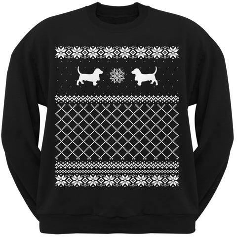 Basset Hound Black Adult Ugly Christmas Sweater Crew Neck Sweatshirt