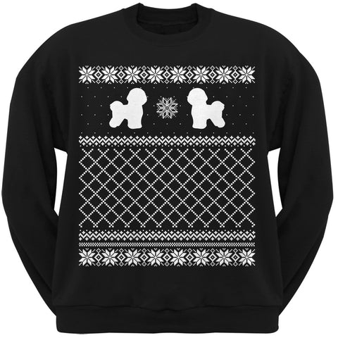 Bichon Frise Black Adult Ugly Christmas Sweater Crew Neck Sweatshirt