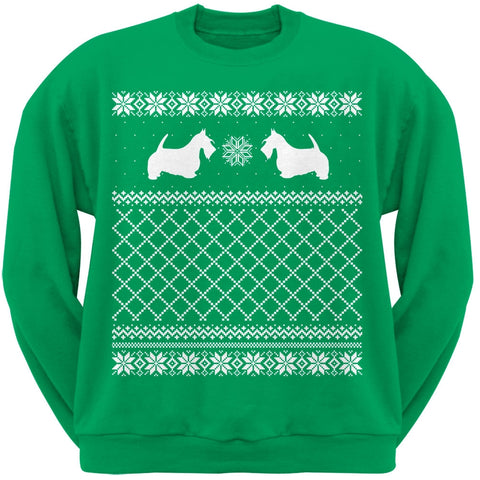 Scottish Terrier Green Adult Ugly Christmas Sweater Crew Neck Sweatshirt