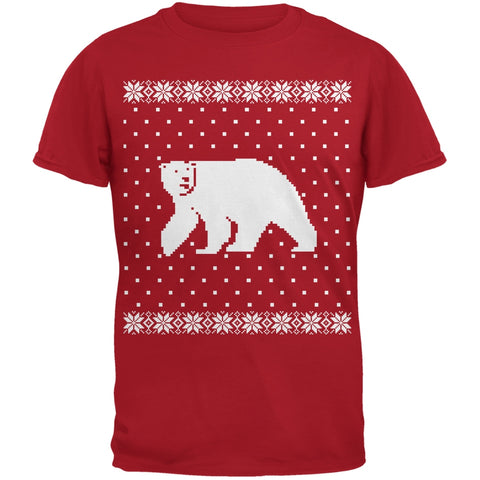 Big Polar Bear Ugly Christmas Sweater Red Adult T-Shirt