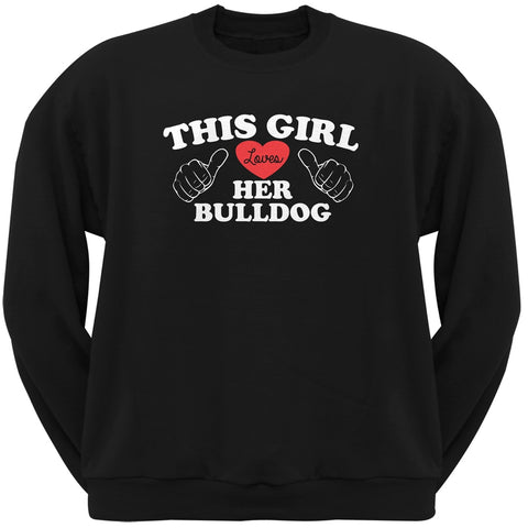 Valentine's Day - This Girl Loves Her Bulldog Black Adult Crew Neck Sweatshirt