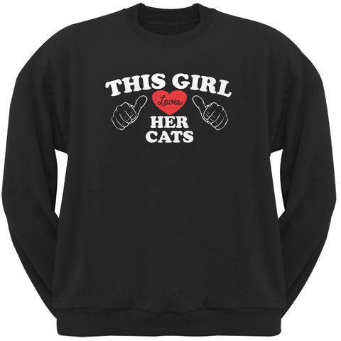 Valentine's Day - This Girl Loves Her Cats Black Adult Crew Neck Sweatshirt