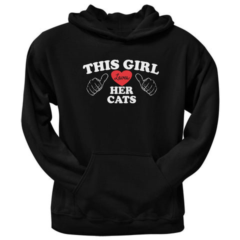 Valentine's Day - This Girl Loves Her Cats Black Adult Pullover Hoodie