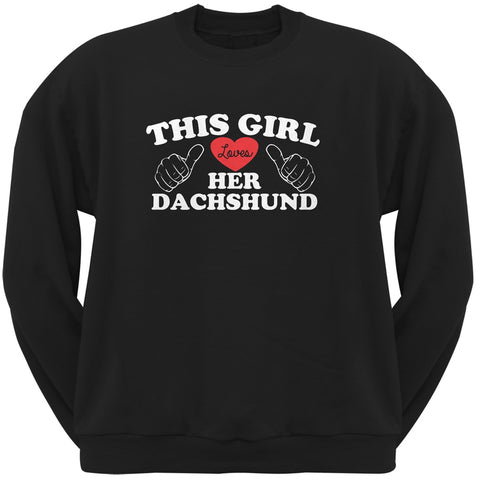 Valentine's Day - This Girl Loves Her Dachshund Black Adult Crew Neck Sweatshirt