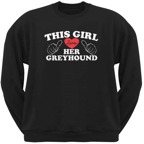 Valentine's Day - This Girl Loves Her Greyhound Black Adult Crew Neck Sweatshirt