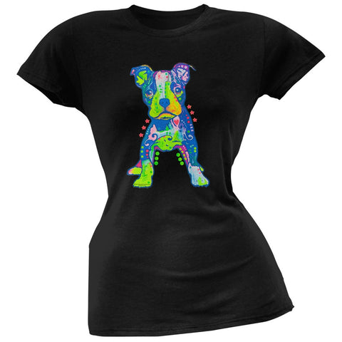 On My Own Pit Bull Puppy Neon Black Light Juniors T-Shirt