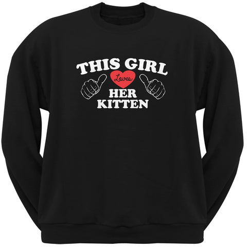 This Girl Loves Her Kitten Black Adult Crew Neck Sweatshirt