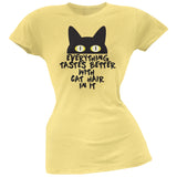 Everything Tastes Better With Cat Hair In It  Blue Soft Juniors T-Shirt