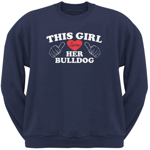 This Girl Loves Her Bulldog Navy Adult Crew Neck Sweatshirt