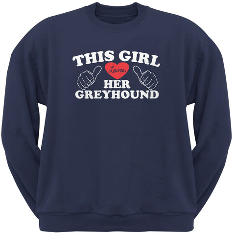 This Girl Loves Her Greyhound Navy Adult Crew Neck Sweatshirt