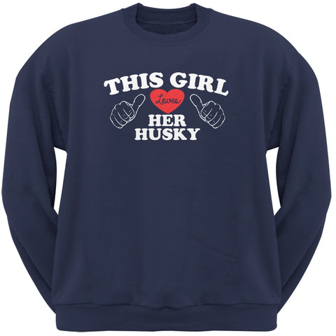 This Girl Loves Her Husky Navy Adult Crew Neck Sweatshirt