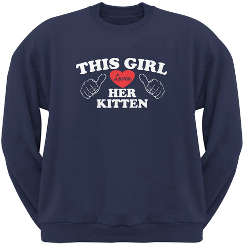 This Girl Loves Her Kitten Navy Adult Crew Neck Sweatshirt