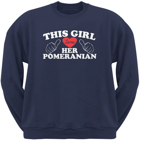 This Girl Loves Her Pomeranian Navy Adult Crew Neck Sweatshirt