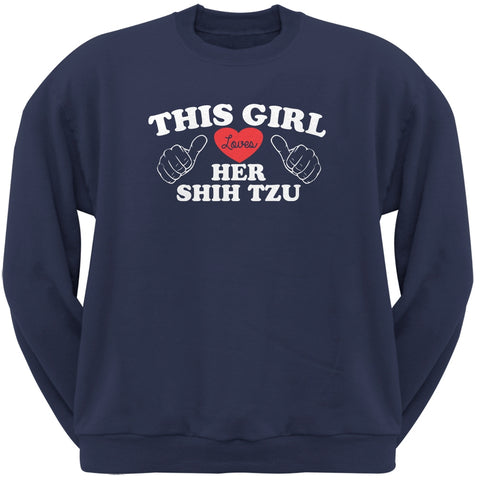This Girl Loves Her Shih Tzu Navy Adult Crew Neck Sweatshirt