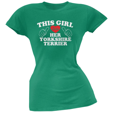 This Girl Loves Her Yorkshire Terrier Green Soft Juniors T-Shirt