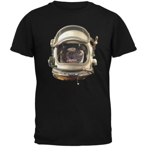 Astronaut Pug Black Adult T-Shirt