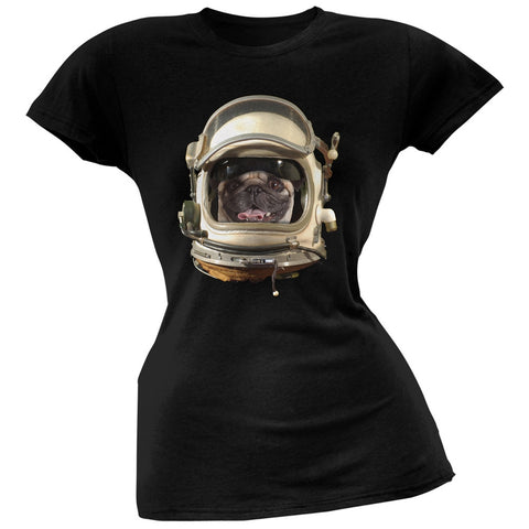 Astronaut Pug Black Soft Juniors T-Shirt