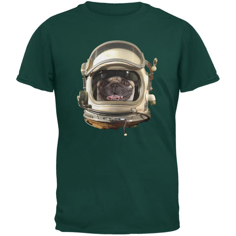 Astronaut Pug Dark Green Adult T-Shirt