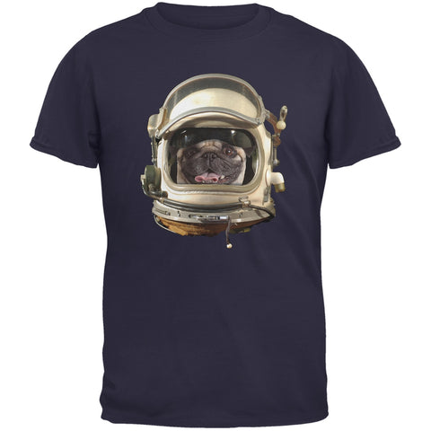 Astronaut Pug Navy Adult T-Shirt