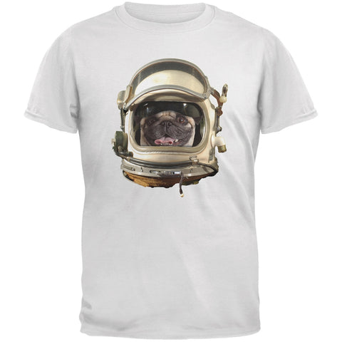 Astronaut Pug White Adult T-Shirt