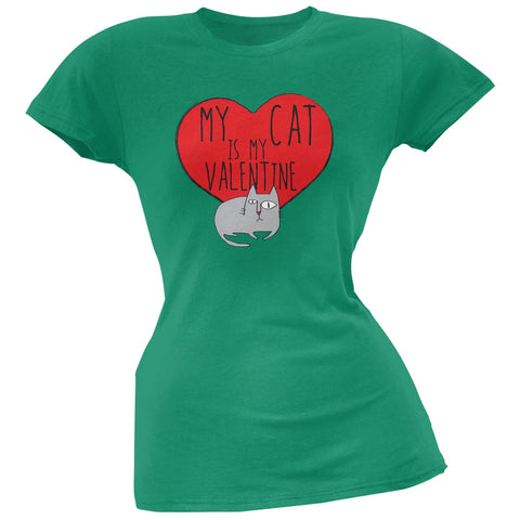 Valentine's Day - My Cat Is My Valentine Green Soft Juniors T-Shirt