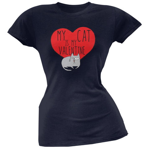 Valentine's Day - My Cat Is My Valentine Navy Soft Juniors T-Shirt